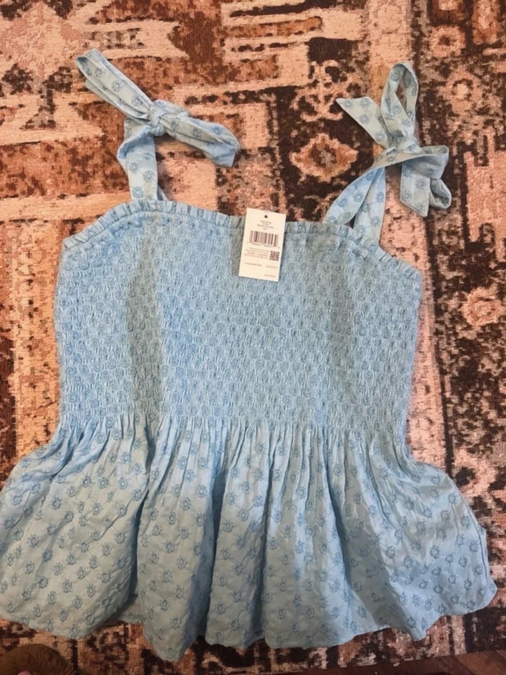 kate spade Light Blue Smocked Tie-Strap Peplum Tank Top